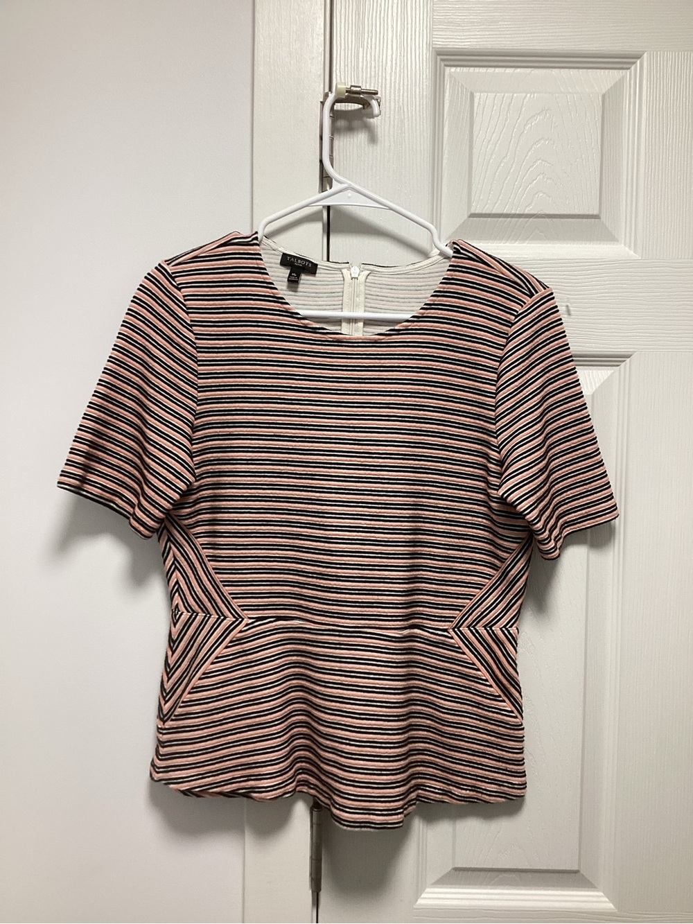 Talbots Petite Striped Top in Coral, Black & White